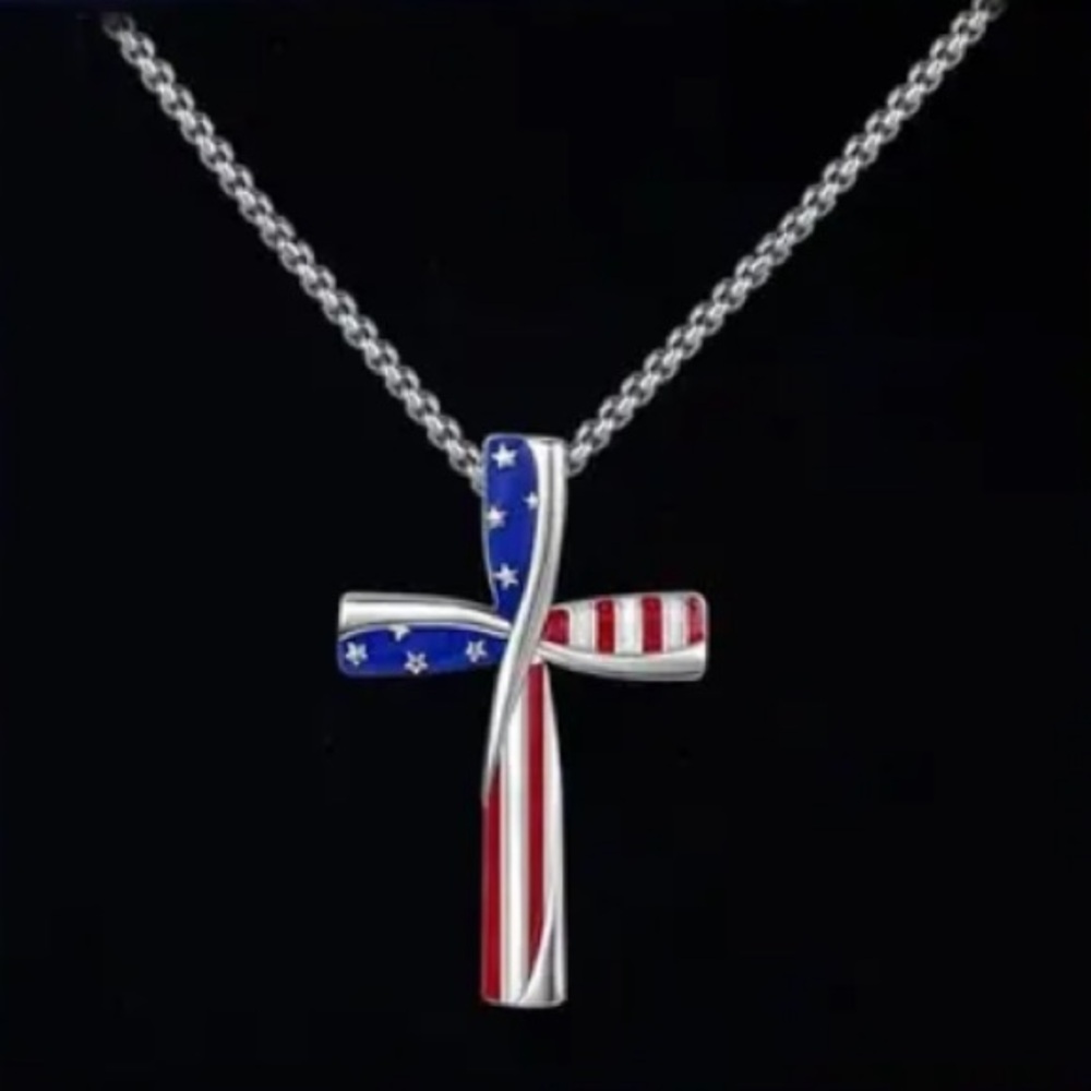 American Flag Cross Necklace, American Flag Cross Pendant,American Flag Necklace